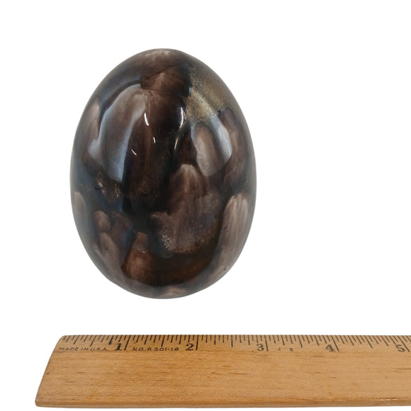 Handcrafted Glazed Ceramic Egg Ornament with Stand Earth Tone Drip Glaze Finish - Picture 9 of 10